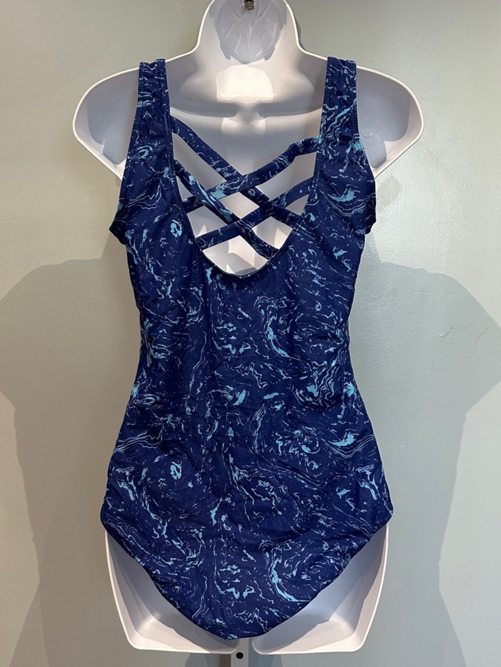 Blue Marble One-Piece Swimsuit Crisscross Back Large NWOT - Picture 9 of 13